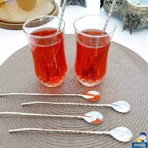قاشق نی دار 6 عددی مارپیچ نقره ای