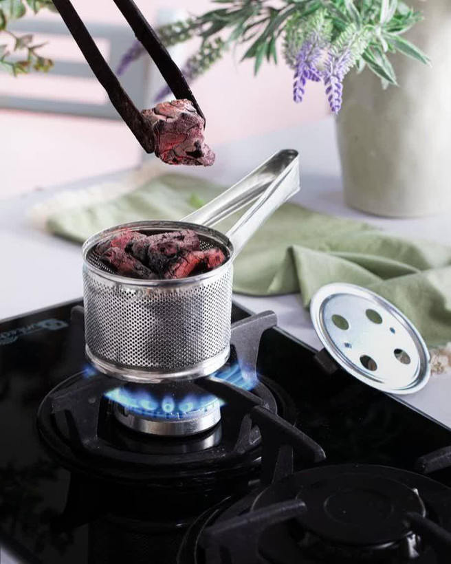 ذغال سرخ کن توری دسته فلزی